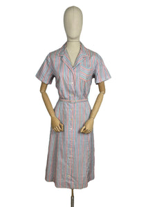 Original Late 1940's White Stripe Summer Dress in Purple, Pink, Turquoise and Black - Bust 40 42