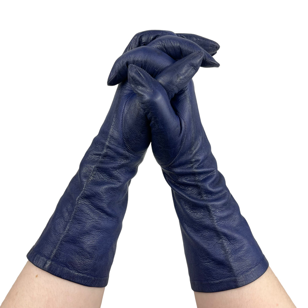 Vintage Indigo Blue Leather Ladies Gloves by Kir - Size 7 - Great Vintage Accessory