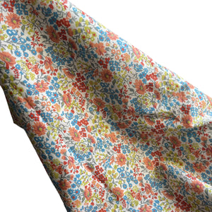 Vintage Floral Cotton Dressmaking Fabric - White Base with Blue, Coral and Green Print - 42" x 104"