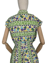 Load image into Gallery viewer, Original 1940&#39;s Green, Purple, Yellow and Blue Cotton Day Dress with Ric-rac Trim - Bust 38
