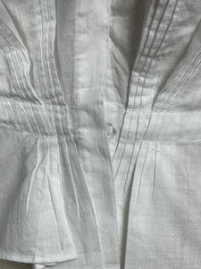 Antique White Cotton Chemise with Broderie Anglaise, Pintucks, Tie Waist and Yoke, Mother of Pearl Buttons - Bust 32 34 *