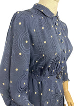 Load image into Gallery viewer, Original 1930&#39;s Navy Silk Belted Day Dress with Cream Polka Dots - Bust 36 38
