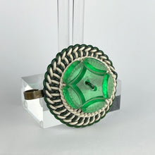 Load image into Gallery viewer, Original 1940&#39;s Green and White Make Do and Mend Brooch with Green Button Middle
