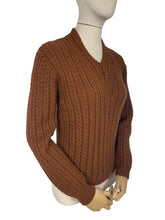 Load image into Gallery viewer, Reproduction Hand Knitted Jumper in Warm Brown with Long Sleeves - Bust 36 38
