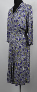 1940s Purple and Chartreuse Crepe Dress - B40 42