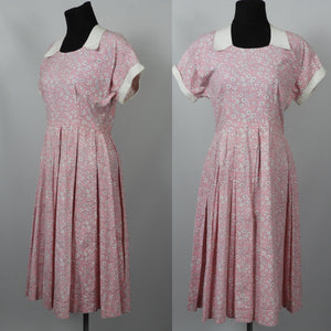 1940s Pink and White Floral Cotton Summer Dress - B34/35