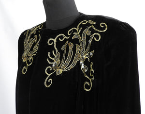1940s Black Velvet Evening Jacket with Soutache and Sequins - B38/40