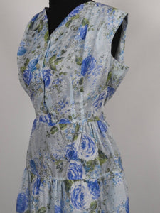 1950s Blue Roses Nylon Dress - B38/40