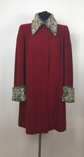 Load image into Gallery viewer, 1940s Red Wool Coat with Grey Fur Trim - B38
