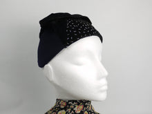 Load image into Gallery viewer, 1930s Navy Felt and Black Velvet Beaded Evening Hat
