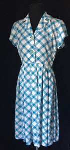 1950s St Michael Marspun Blue and Check Dress - B36