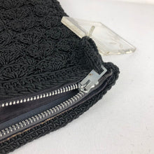 Load image into Gallery viewer, Original 1940s Large Black Crochet Handbag with Lucite Trim
