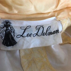 1950s Lee Delman Yellow Floral Net Evening Dress