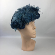 Load image into Gallery viewer, 1940s Alice Camue Blue Ostrich Feather and Silk Hat

