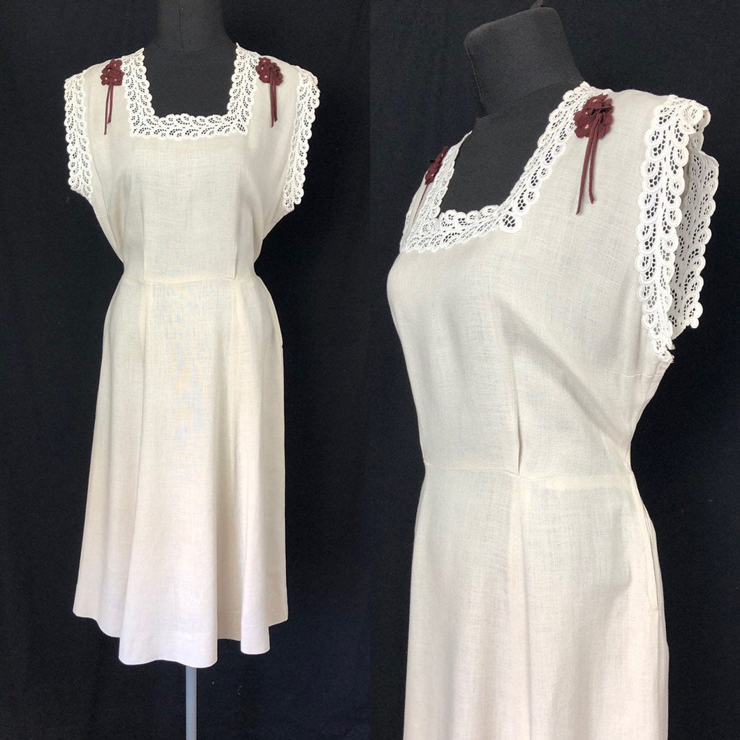 1940s Walpoles of London Cream Linen Day Dress - B36/38