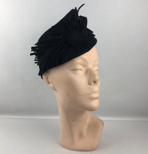 1940s Black Military Inspired Felt Hat with Felt Feathers