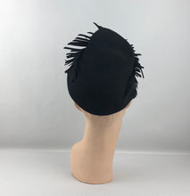 Load image into Gallery viewer, 1940s Black Military Inspired Felt Hat with Felt Feathers
