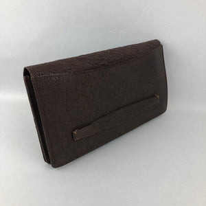 1930s 1940s Brown Leather Clutch Bag - Ostrich Skin
