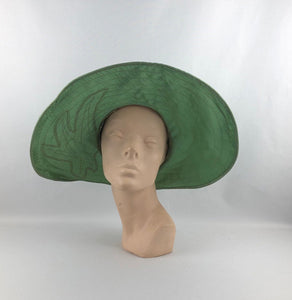 RESERVED FOR LOU - 1920s 1930s Green and Pink Fabric Sun Hat - Beach Wear