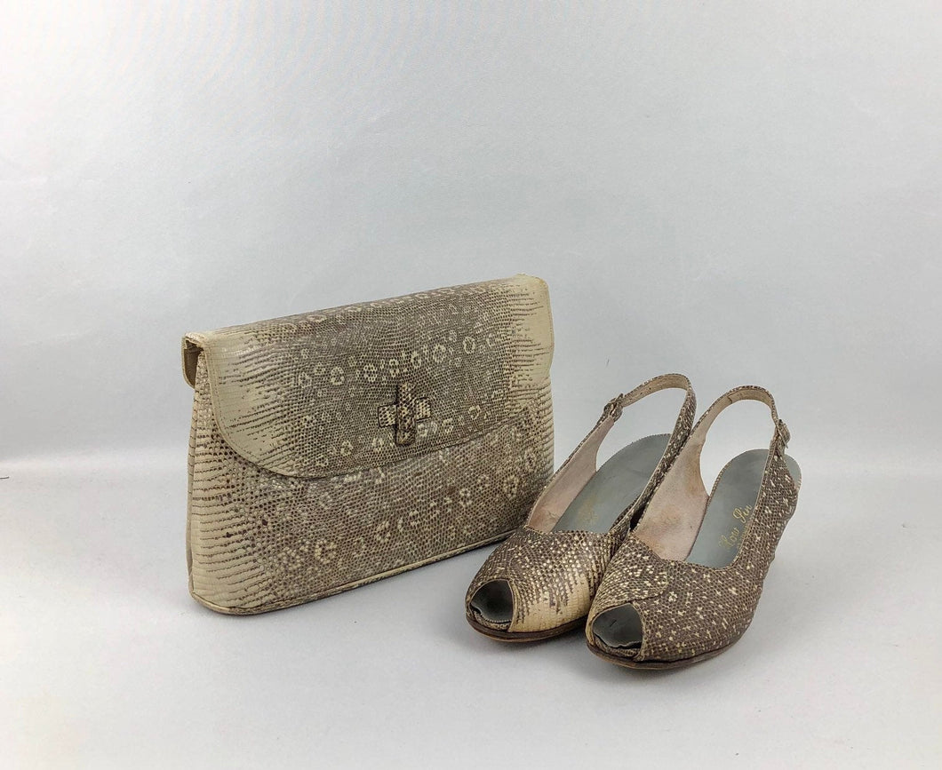 1950s Snakeskin Shoes and Handbag Set - UK 3 3.5 *