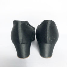 Load image into Gallery viewer, Original 1940s Black Satin and Velvet Evening Shoes by Randalls - UK 3.5 or 4

