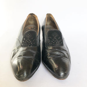 Original 1930s Black Leather and Suede Court Shoes - UK 4 4.5