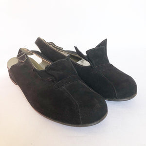 1940s Velvet Step Black Suede Flat Shoes - UK 3.5 or 4