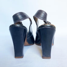 Load image into Gallery viewer, Original 1940s Brevitt Navy Leather Sling Back Peep Toe Shoes - UK 3 3.5 *
