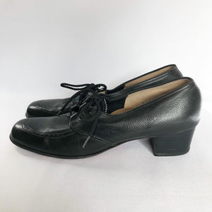 Original 1940s American Black Leather Lace Up Shoes - UK 7