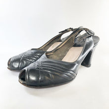 Load image into Gallery viewer, Original 1940s Black Leather Vitality Peep Toe Shoes - UK 3 3.5*
