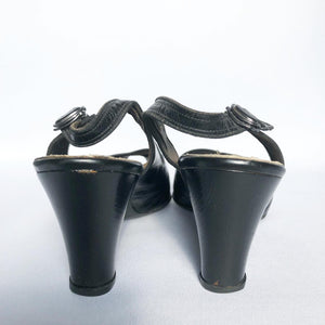 Original 1940s Black Leather Vitality Peep Toe Shoes - UK 3 3.5*