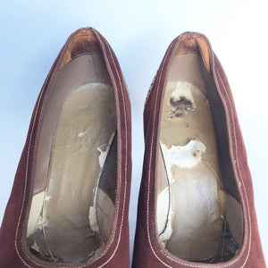 Original 1940s Chestnut Suede and Brown Leather Court Shoes - UK 3 3.5