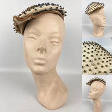 Load image into Gallery viewer, Charming Original 1950&#39;s Two Tone Beaded Felt Hat In Cream and Brown *
