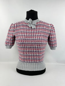 Reproduction 1940's Waffle Stripe Jumper Knitted from a Wartime Knitting Pattern - B36 38