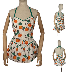Original 1940's 1950's Floral Cotton Swimsuit - Playsuit - Vintage Swimwear - Bust 40 *