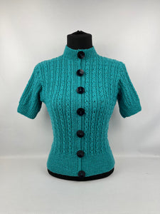 1930's Reproduction Knitted Cable Jacket with Large Buttons - Beautiful 1930's Style Cardigan in West Yorkshire Spinners Wool - Bust 34 35 36