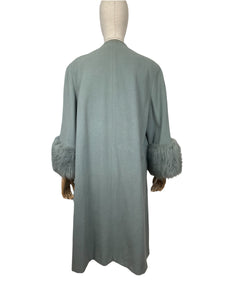 Absolutely Beautiful Original  Green 1950's Coat with Huge Faux Fur Cuffs - Bust 42 44 46