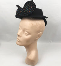Load image into Gallery viewer, Epic American 1940s New York Creation Tilt Topper Hat with Huge Beaded and Sequined Bow
