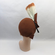 Load image into Gallery viewer, 1930s Chestnut Felt Hat with Matching Hat Pins and Huge Double Feather Trim
