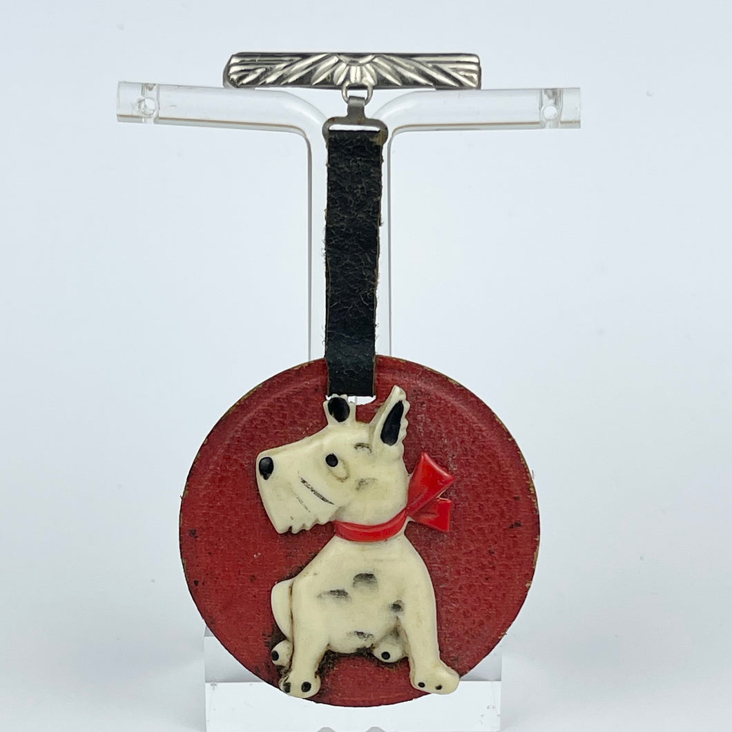 Original 1930's or 1940's Brooch Featuring a Dog in a Red Bow