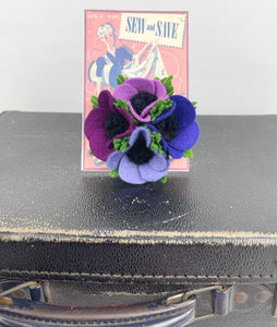 1940's Felt Flower Anemone Corsage - Pretty Wartime Posy Brooch - Lilac, Pink, Mauve and Purple