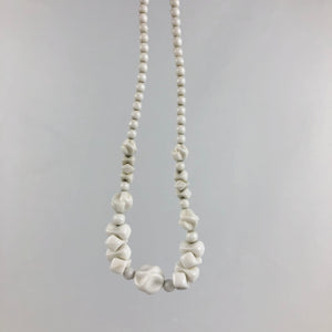 1940s 1950s White Glass Necklace With Unusual Shaped Beads