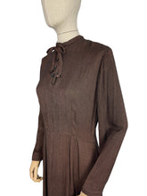 Load image into Gallery viewer, Original 1930&#39;s Dark Brown Floppy Long Sleeved Day Dress with Button Neck and Bow - Bust 38
