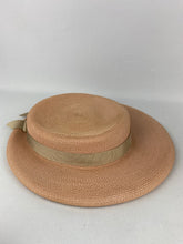 Load image into Gallery viewer, Original 1930s 1940s Soft Pink Straw Hat with Grosgrain Bow Trim
