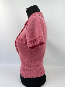 1930s Reproduction Jumper with Jabot and Lace Trim in Slate Rose - Bust 33 34