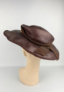 Original 1930s Brown Straw Hat with Cream Grosgrain Trim