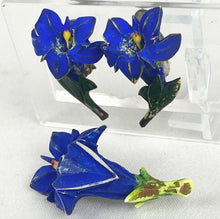 Load image into Gallery viewer, Vintage Gentian Brooch and Earrings Set From the 1940&#39;s or 1950&#39;s
