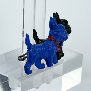 Original 1940's Blue and Black Double Scottie Dog Brooch