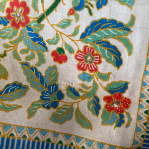 Original 1920's Pongee Silk Hankie with Floral Print and Bold Bird Design - Great Gift Idea