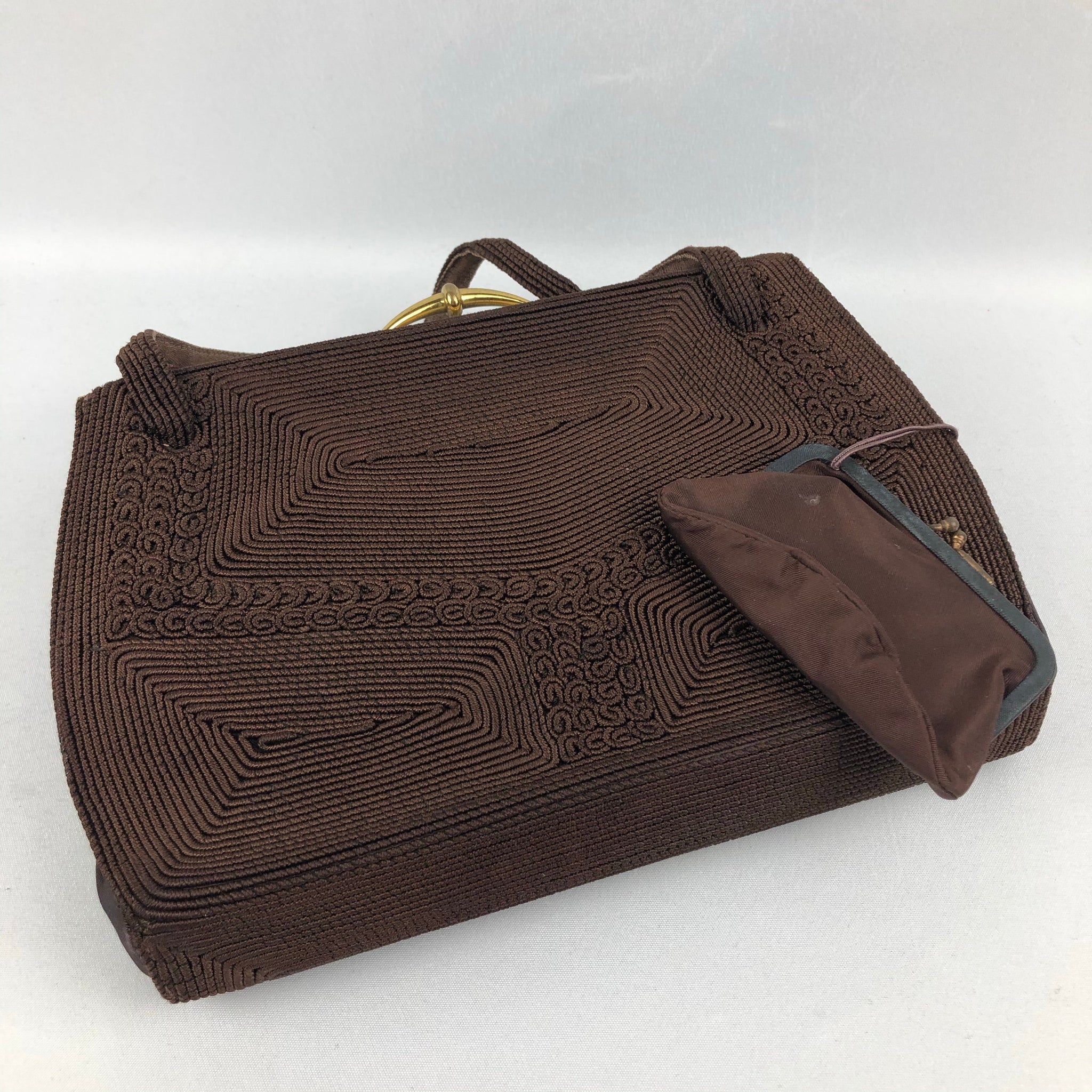 1940s Vintage Brown Cord Handbag